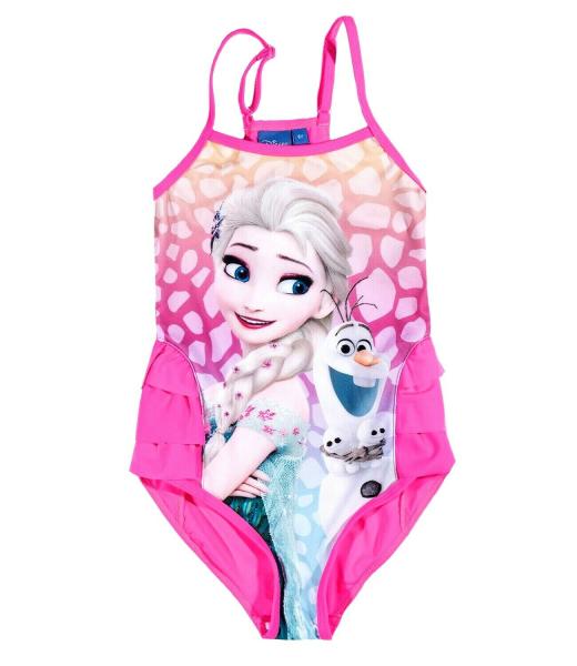 Disney Frozen die Eiskönigin Badeanzug Elsa und Olaf neon Pink mit Volant